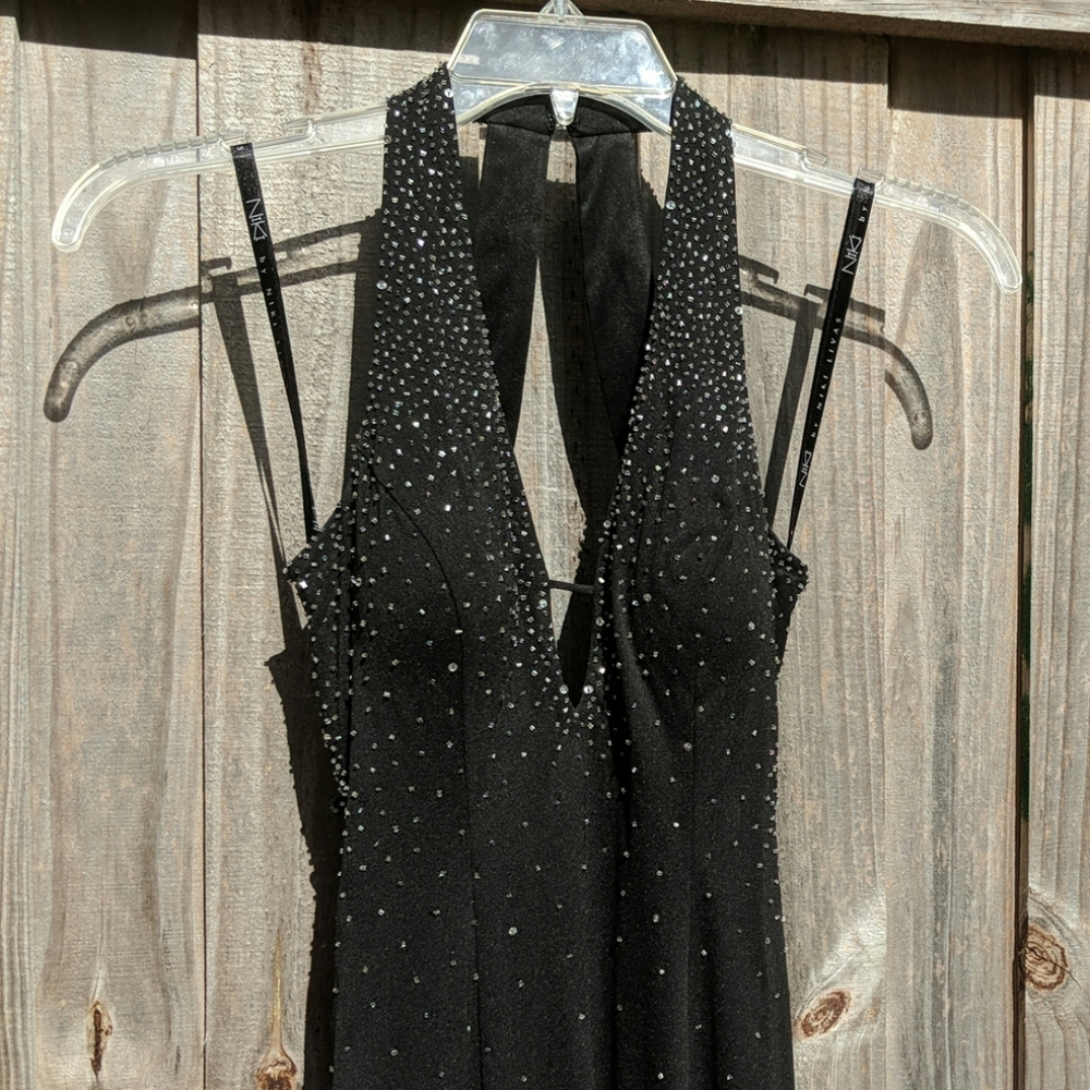 Like New Black long prom dress open back